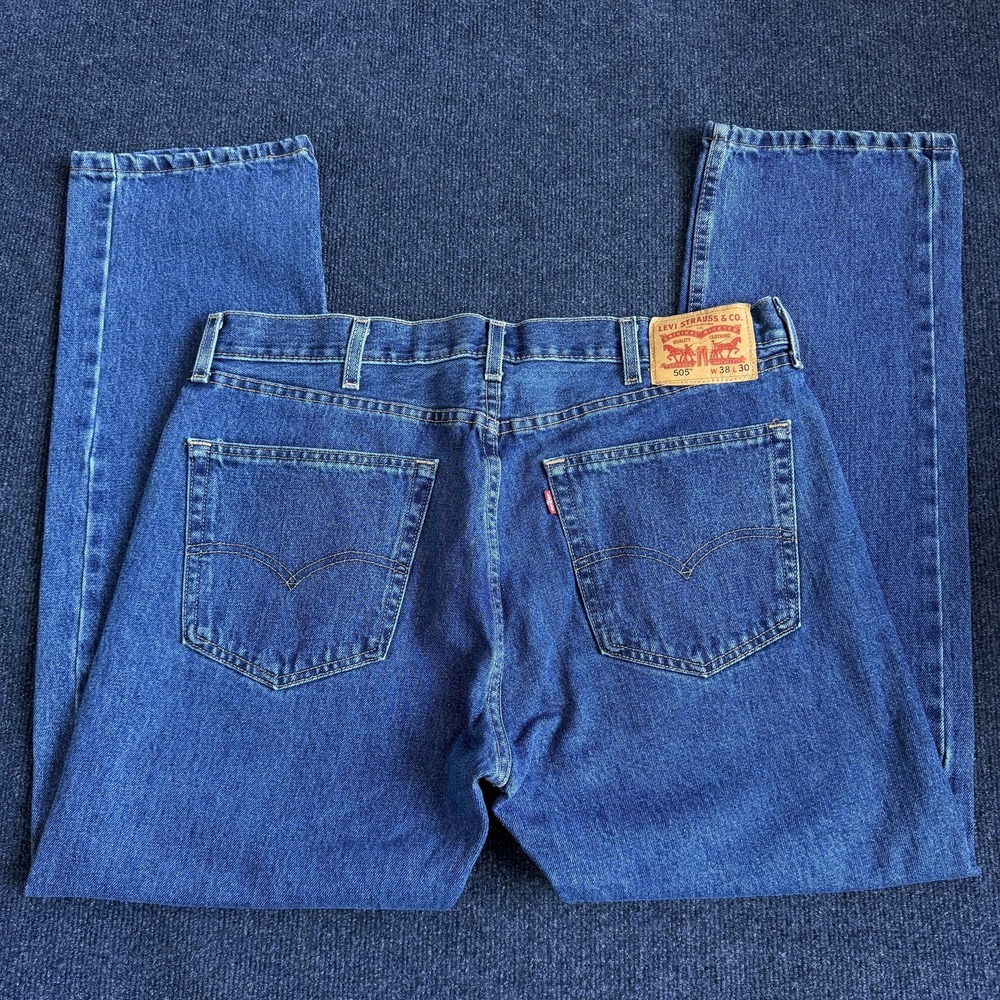 Levis 505 Jeans Mens 38x30 Medium Wash Blue Denim Regular Straight Casual